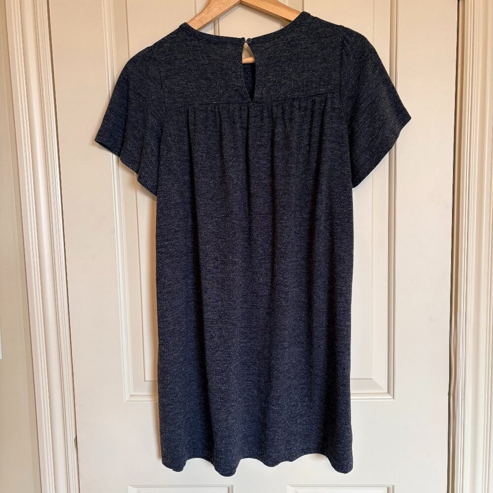 LOFT Dark Heather Gray Short Sleeve Midi Dress Size Medium Petite Minimalist - Picture 2 of 6